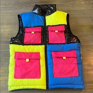 WESC Colorblock puffer vest 80s 90s vegan
